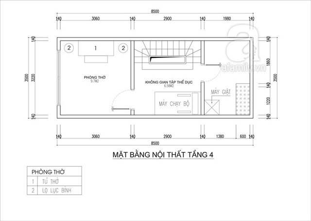 
Mặt bằng bố trí nội thất tầng 4.
