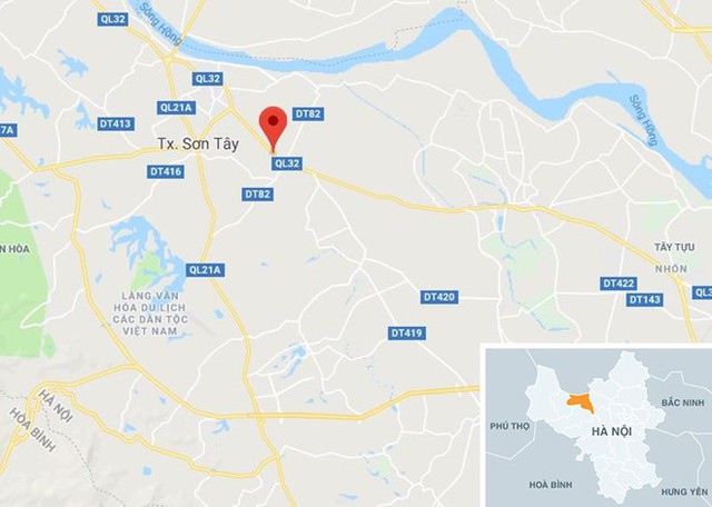 
Nơi xảy ra va chạm cách trung tâm Hà Nội gần 40 km. Ảnh: Google Maps.
