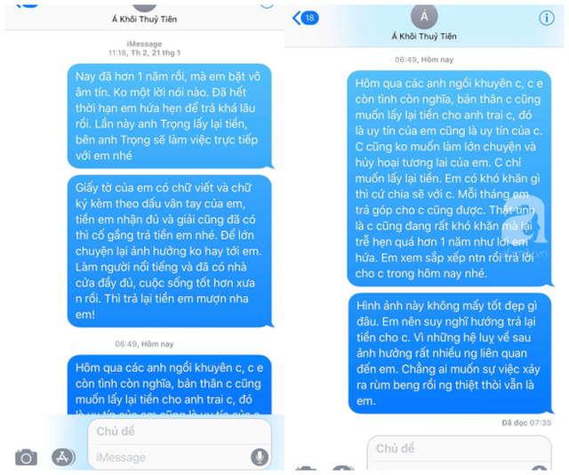 Chị Thùy Trang chia sẻ nội dung tin nhắn cho Thùy Tiên từ tháng 1/2019 không hề có dấu hiệu đe dọa.