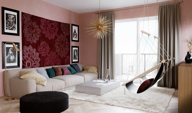
Bức thảm màu hồng có hoa trắng đã tô điểm và làm cho cả căn phòng sáng sủa hơn.
