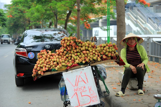 Trong thời điểm rộ mùa vải, bà Lưu cũng tranh thủ ngồi bán xuyên trưa, tại con phố Nguyễn Ngọc Vũ (Thanh Xuân, Hà Nội).