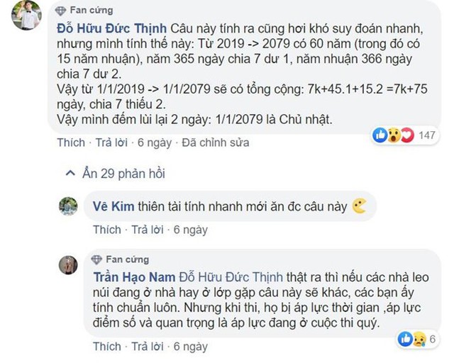 Câu hỏi tính toán khiến khán giả tranh luận tại fanpage Đường lên đỉnh Olympia. Ảnh chụp màn hình.