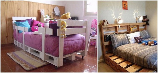 
2. Bạn có thể xây dựng một khung giường hoàn chỉnh bằng cách sử dụng các thanh gỗ Pallet bỏ đi.
