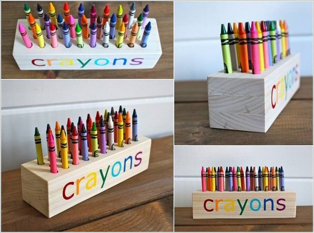 
3. Sắp xếp bút chì màu hoặc bút chì của con bạn trong ngăn giữ khối gỗ đục lỗ này.

