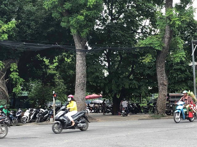 Vỉa hè trên phố Trần Bình Trọng biến thành nơi trông giữ xe.
