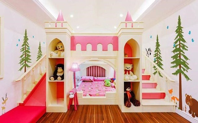 Phòng ngủ của con gái Di Băng được thiết kế ngộ nghĩnh, đáng yêu với tông màu hồng.