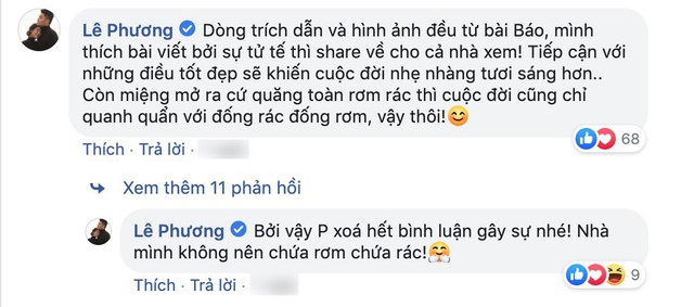 Lê Phương thẳng thắn đáp trả những lời mỉa mai từ phía cư dân mạng.