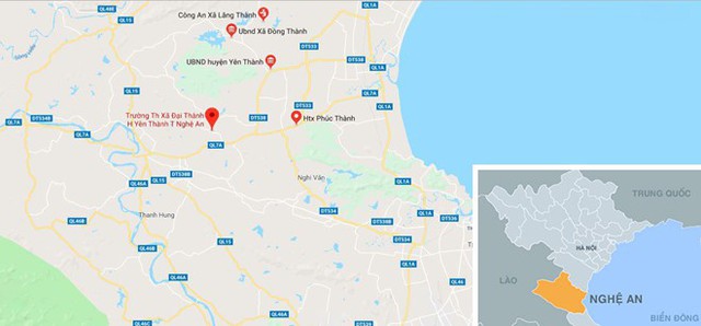 
UBND xã Đại Thành (chấm đỏ). Ảnh: Google Maps.
