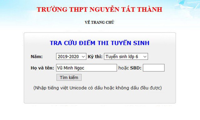 
Thí sinh có thể tra cứu điểm thi tại website của trường THCS & THPT Nguyễn Tất Thành.
