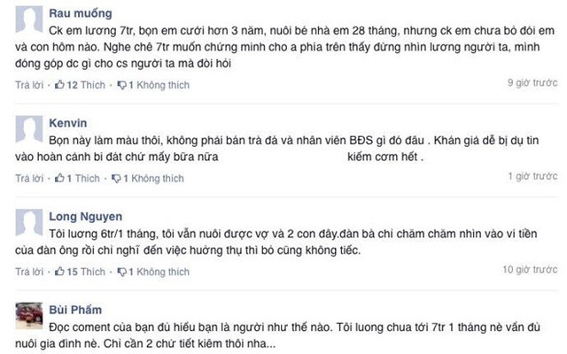 Dân mạng bày tỏ quan điểm về việc chàng trai bị chê lương 7 triệu đồng/tháng. Ảnh chụp màn hình.