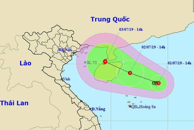 
Dự báo đường đi và khu vực ảnh hưởng của áp thấp nhiệt đới. Ảnh: NCHMF​
