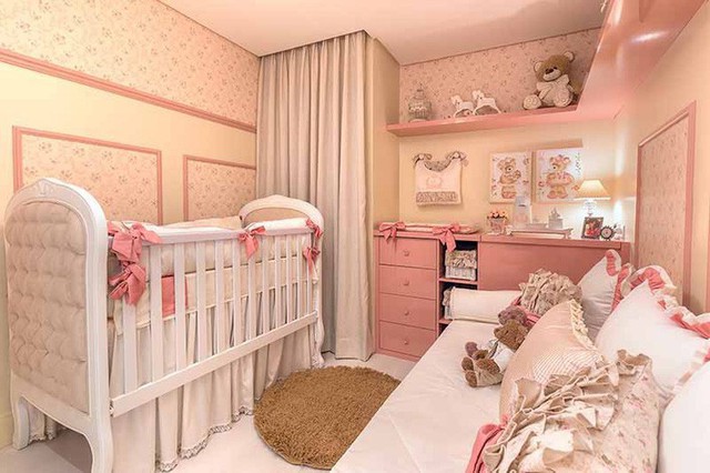 
Căn phòng dành cho bé gái mới sinh không cần đến diện tích quá lớn.
