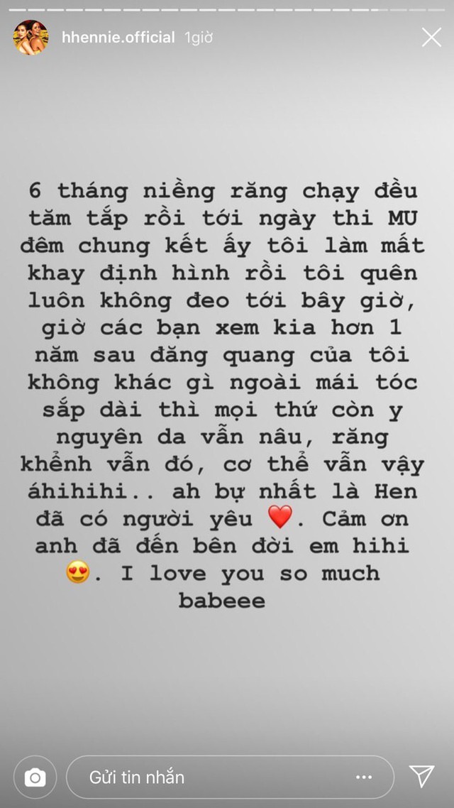 Chia sẻ của HHen Niê gây chú ý khi đây là lần đầu tiên cô công khai thể hiện tình cảm với bạn trai.