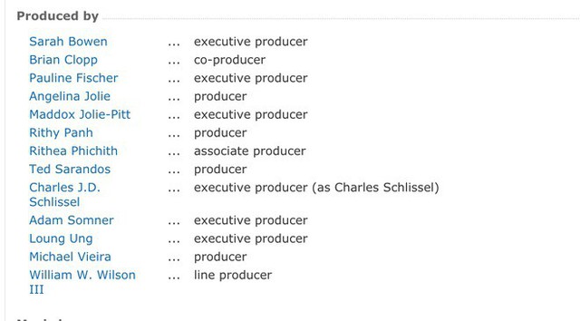 Maddox and his mother are on the list of producers for First They Killed My Father.