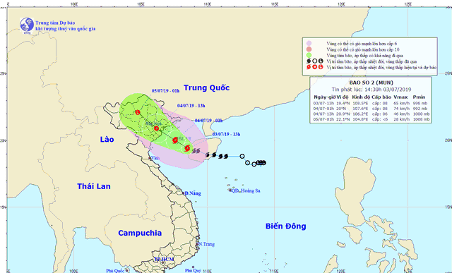 Cơn bão số 2 đang tiến sát khu vực đất liền của tỉnh Quảng Ninh, Nam Định. Ảnh: TL