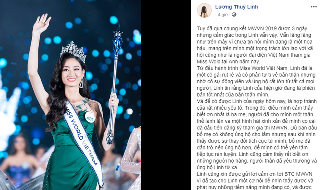 Hoa hậu Lương Thùy Linh mở lại trang cá nhân, lần đầu chia sẻ những câu chuyện trong quá trình thi Miss World Vietnam 2019 - Ảnh 1.