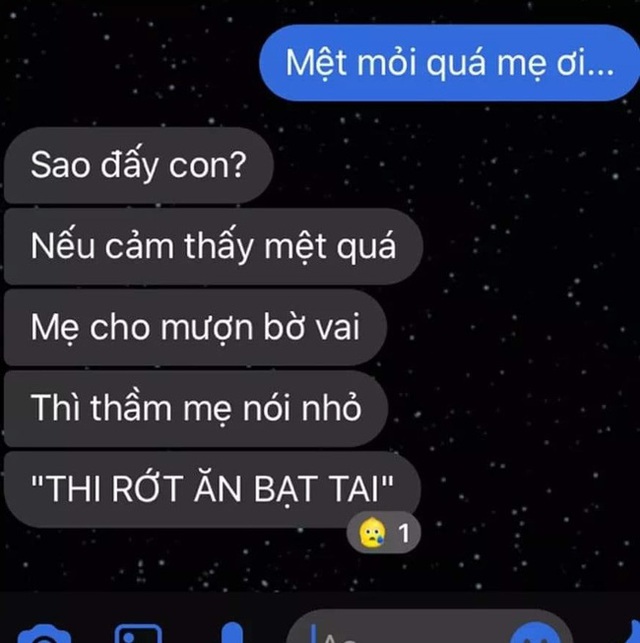 Ôn thi căng thẳng, nam sinh nhắn tin làm nũng với mẹ thì nhận được câu trả lời vừa phũ vừa lầy - Ảnh 1.