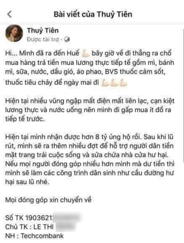 Phẫn nộ tài khoản mạo danh Thủy Tiên, kêu gọi ủng hộ, lợi dụng từ thiện để trục lợi - Ảnh 1.