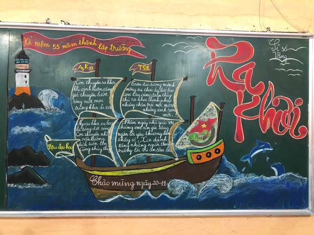 Độc lạ báo tường 20/11 vẽ trên bảng của học sinh Thanh Hóa - Ảnh 3.