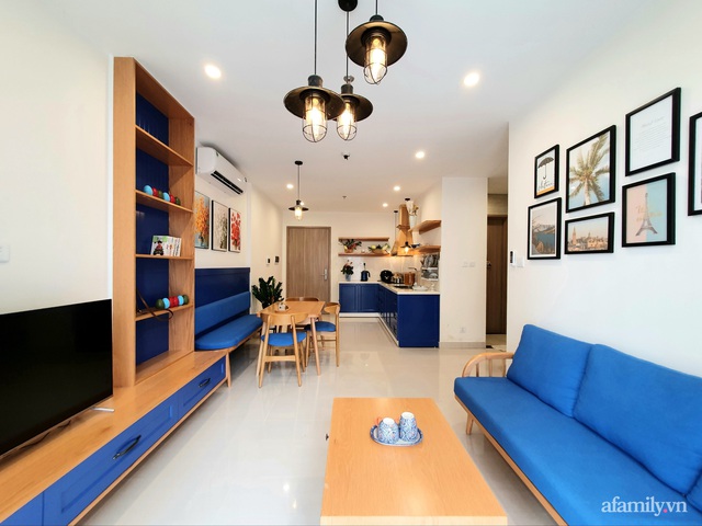 Bếp nhỏ xinh trong căn hộ vỏn vẹn 55m² với điểm nhấn yên bình màu trắng - xanh có chi phí hoàn thiện 40 triệu đồng ở Hà Nội - Ảnh 2.