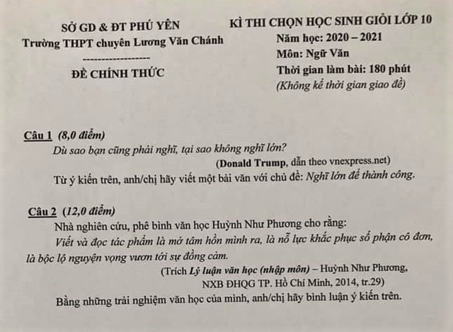 Đề thi học sinh giỏi Văn lấy câu nói của Tổng thống Trump làm câu hỏi - Ảnh 1.