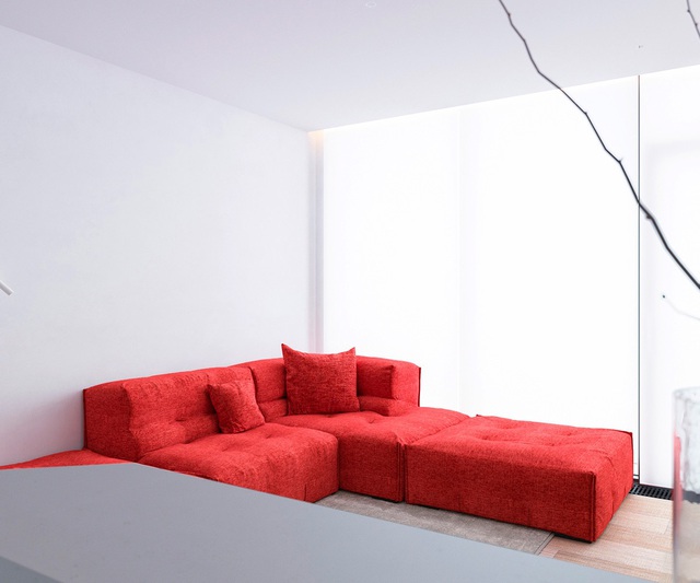 Vỏn vẹn 64m² nhưng căn hộ nhỏ này gây ấn tượng mạnh về mặt thị giác với hai gam màu đỏ - xanh rực rỡ - Ảnh 3.