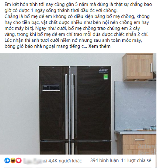 Tân gia được nhà nội tặng tủ lạnh 40 triệu, chồng trách khéo nhà ngoại nhưng ngay sau đấy anh lại đờ đẫn với chiếc phong bì tới muộn của bố mẹ vợ - Ảnh 2.