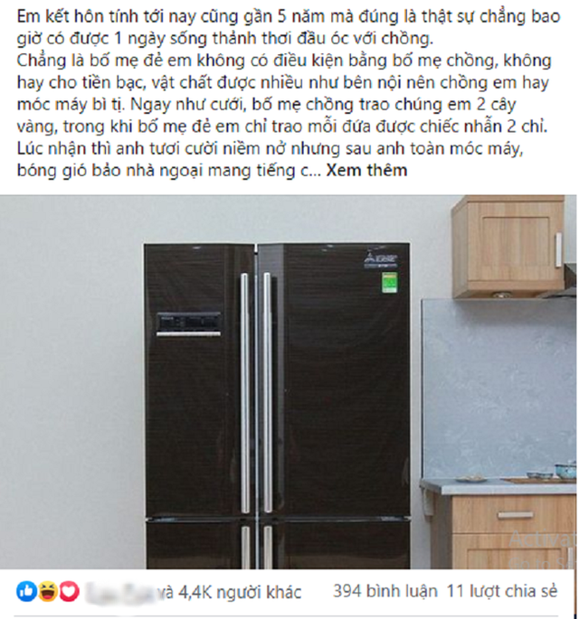 Tân gia được nhà nội tặng tủ lạnh 40 triệu, chồng trách khéo nhà ngoại nhưng ngay sau đấy anh lại đờ đẫn với chiếc phong bì tới muộn của bố mẹ vợ - Ảnh 1. Tân gia được nhà nội tặng tủ lạnh 40 triệu, chồng trách khéo nhà ngoại nhưng ngay sau đấy anh lại đờ đẫn với chiếc phong bì tới muộn của bố mẹ vợ - Ảnh 1.