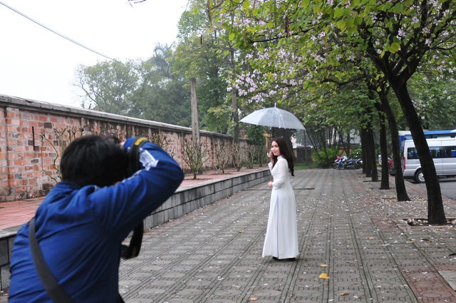 Mặc trời mưa rét, các thiếu nữ Hà thành vẫn diện áo dài chụp ảnh với hoa ban - Ảnh 4.