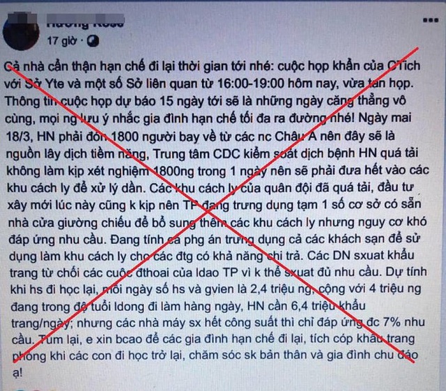 2 thanh niên bị công an triệu tập vì tung tin sai sự thật “Hà Nội sắp vỡ trận vì dịch COVID-19” trên facebook - Ảnh 2.