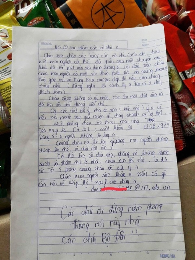 Chuyện đáng nghe ở khu cách ly: Nam sinh để dành đồ ăn cho người cách ly đến bức thư viết tay của du khách nước ngoài - Ảnh 3.