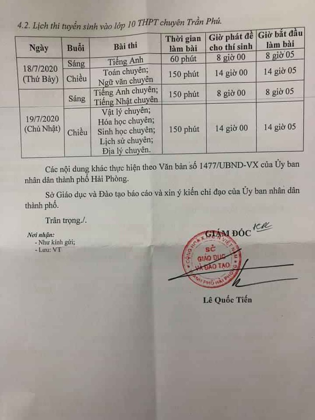 Sở GD&ĐT Hải Phòng điều chỉnh tiếp kế hoạch thi vào lớp 10 (2020-2021) vì COVID-19 - Ảnh 3.