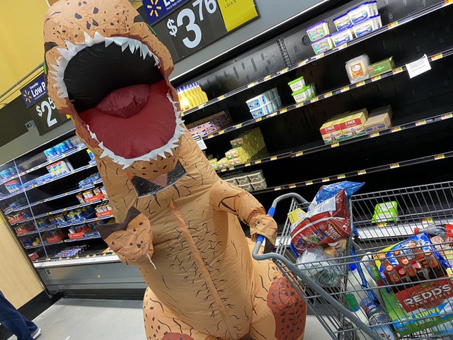 Người Mỹ mặc đồ khủng long bạo chúa đi mua sắm vì sợ virus - Ảnh 2.