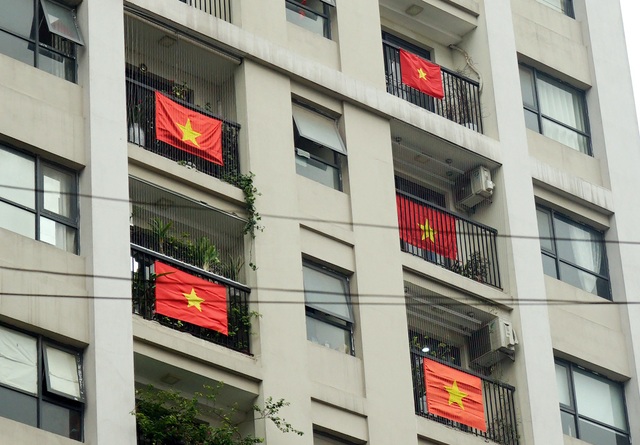 Chung cư ở Hà Nội treo cờ Tổ quốc cổ vũ Việt Nam chiến thắng dịch COVID-19 - Ảnh 10.
