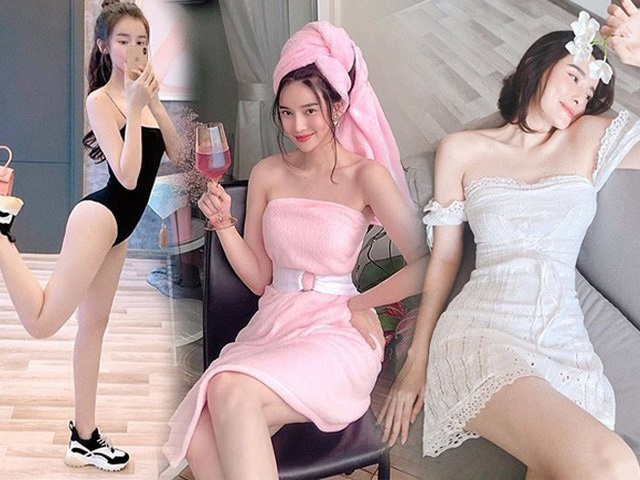 Cao Thái Hà ở nhà biến hình gợi cảm, quyến rũ, hết quấn khăn làm áo lại mặc bikini mỏng manh - Ảnh 1.