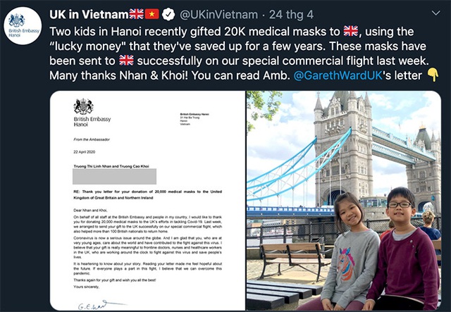 Đại sứ Anh viết thư cảm ơn học sinh Việt Nam tặng khẩu trang - Ảnh 2.