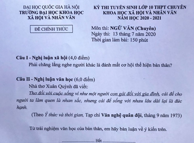 Thí sinh “khó thở” với đề thi Ngữ văn trường Chuyên Khoa học xã hội và Nhân văn - Ảnh 1.