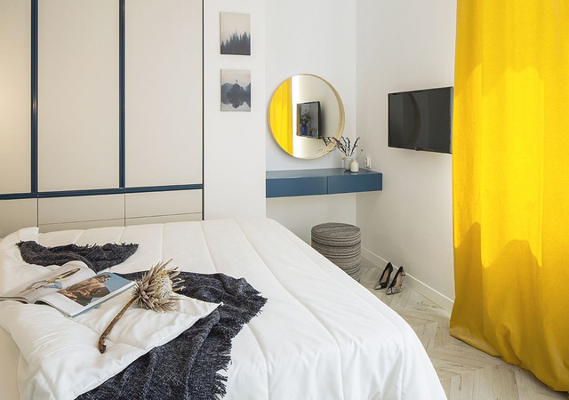 Sự pha trộn màu sắc ấn tượng với 3 gam màu: Xanh dương, vàng và xám trong một căn hộ hiện đại - Ảnh 9.