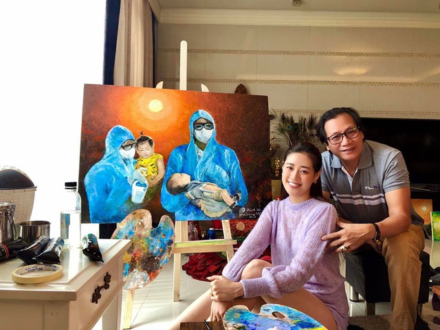 Hoa hậu Khánh Vân tự vẽ tranh và đấu giá để ủng hộ chống dịch COVID-19 - Ảnh 2.