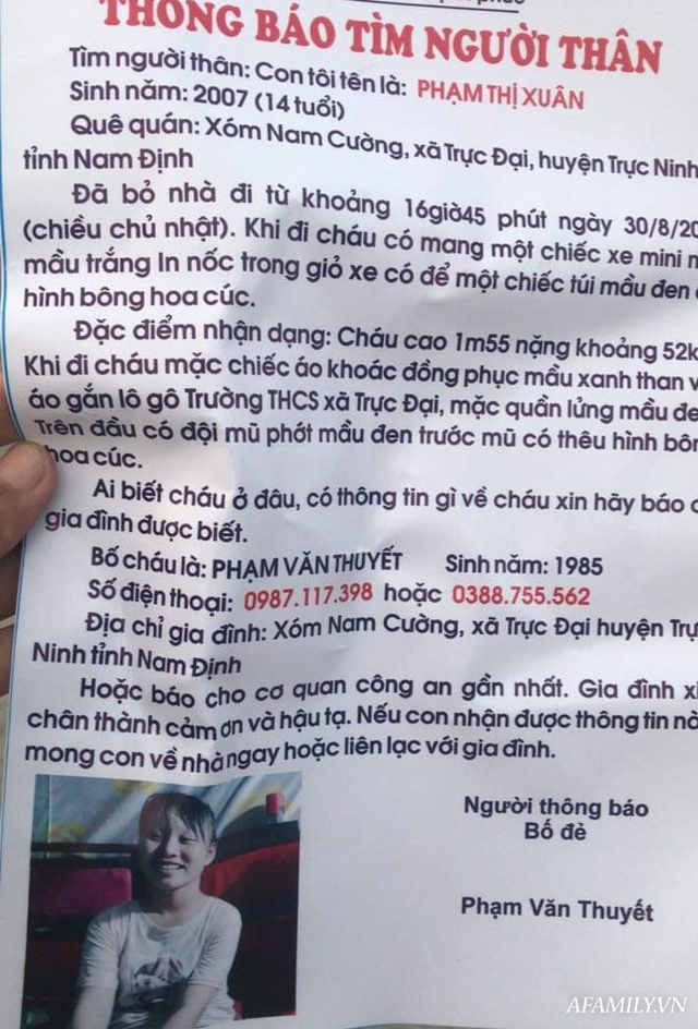 Nam Định: Con gái 14 tuổi đi khỏi nhà 4 ngày chưa về, người cha cầu cứu cộng đồng mạng - Ảnh 1.