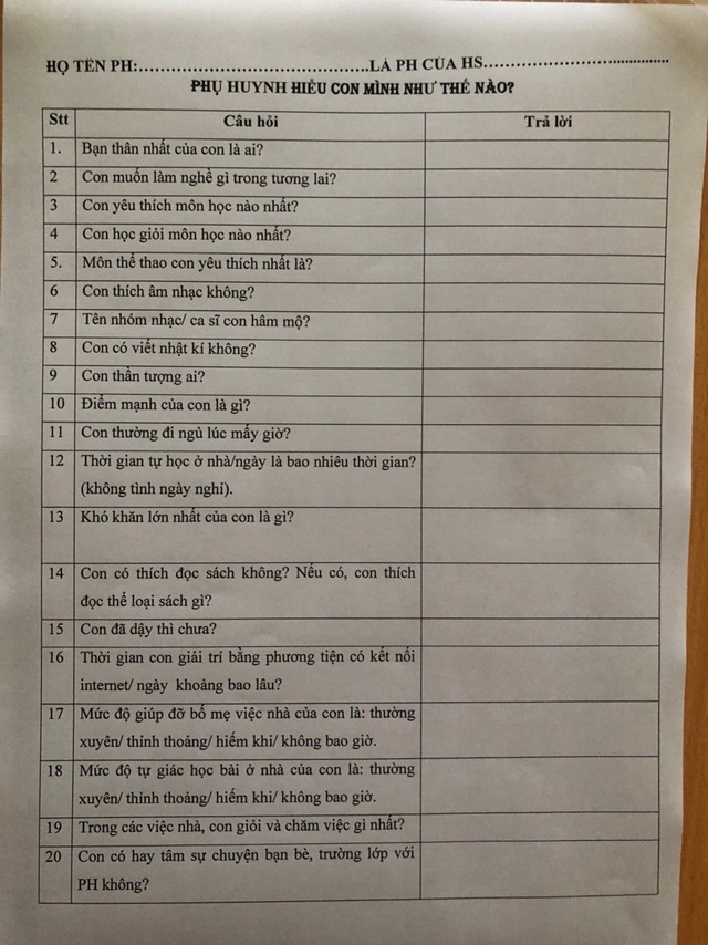 Cô giáo lớp 6 đo lòng phụ huynh bằng 20 câu hỏi - Ảnh 1.