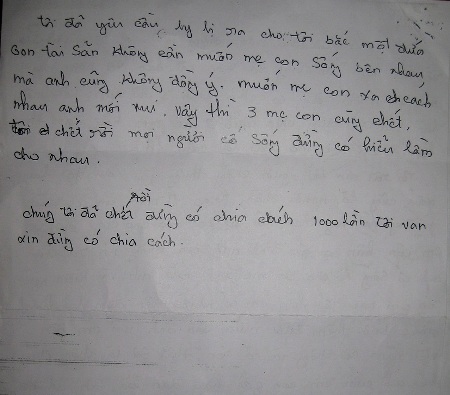 Thắt l&ograve;ng bức t&acirc;m thư của c&ocirc; d&acirc;u Việt tự tử c&ugrave;ng hai con 2