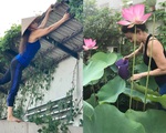 Mẹ Hồ Ngọc Hà tập Yoga, hít thở không khí trong lành trong khu vườn trên sân thượng