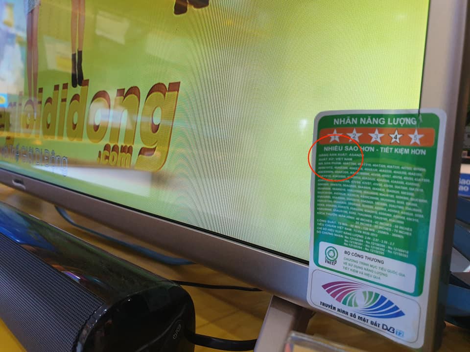 
Sản phẩm tivi mang nhãn Asanzo được sản xuất tại Việt Nam, đạt 4 sao tiết kiệm điện.
