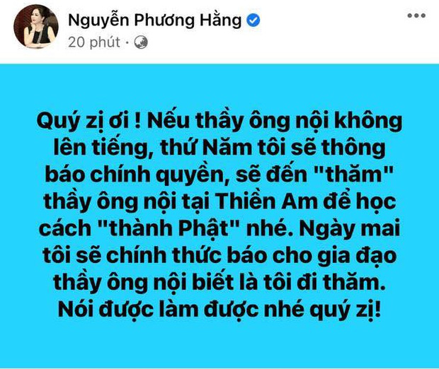 Bà Phương Hằng tuyên bố sẽ đích thân đến 'Tịnh thất Bồng Lai' nếu ông Lê Tùng Vân không lên tiếng - Ảnh 1.