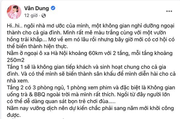 Nghệ sĩ Vân Dung khoe sắp xây biệt phủ ở ngoại ô, bên trong mượt như nhà đại gia - Ảnh 2.