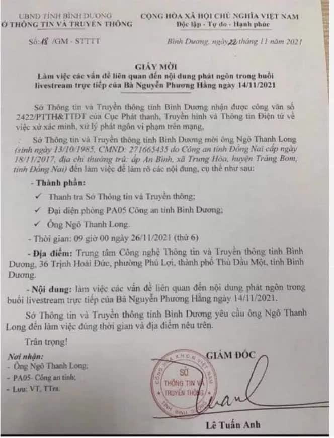 Bình Dương mời Long Ngô làm việc, liên quan livestream của bà Nguyễn Phương Hằng - Ảnh 1.