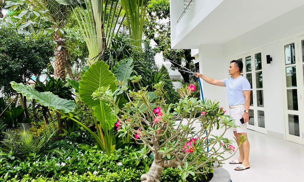 Chi Bảo chăm vườn trong villa 1.600 m2
