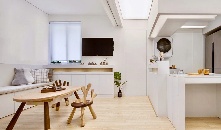 Căn hộ màu trắng rộng 20m² vẫn đủ cho gia đình 6 người nhờ cách bố trí nội thất siêu linh hoạt - Ảnh 1.