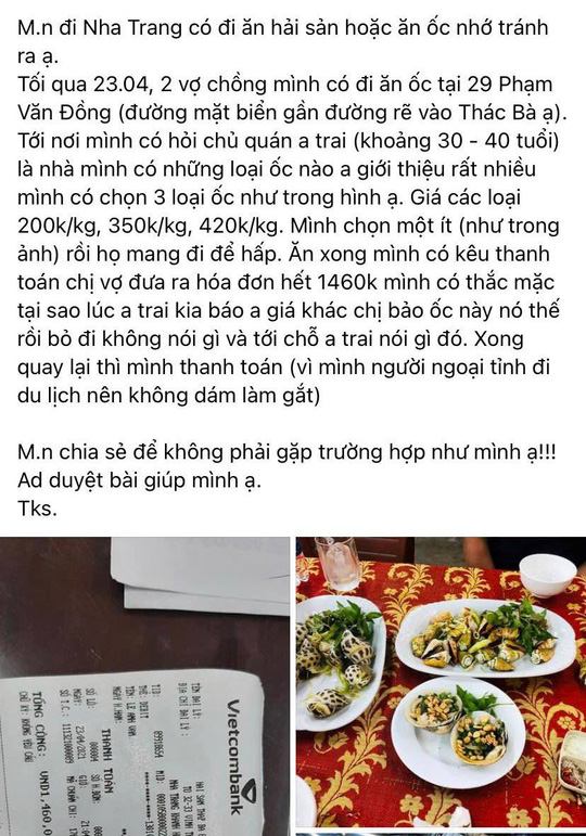 Vụ chặt chém 1,8 triệu đồng/kg ốc hương: Chủ nhà hàng đưa bằng chứng chứng minh bị khách tố oan - Ảnh 1.